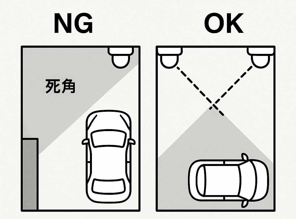 柱の死角を対角配置で解消する図