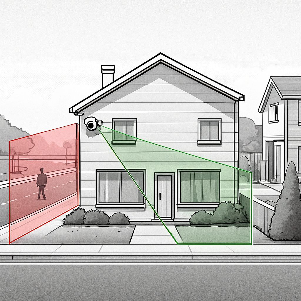 隣家や道路を映してしまうNG配置と正しい配置の比較図