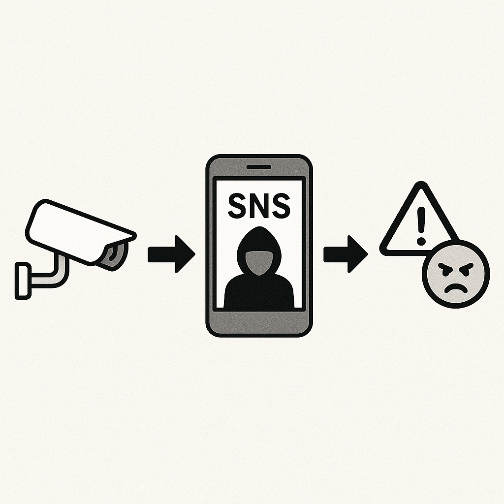防犯映像をSNSに公開してトラブルになる流れの図
